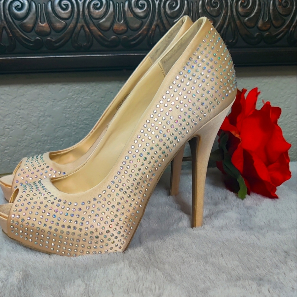 JENNIFER LOPEZ 👠 RHINESTONES PUMPS HEELS 6M